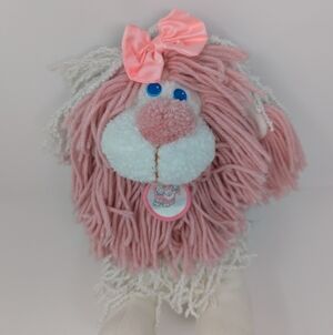 Kenner Fluppy Dog Pink Plush Yarn Hair Vintage 1986 with Collar and Bow